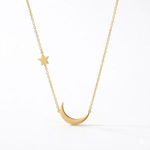 Celestial Crescent Moon Star Gold Necklace – Dainty Minimalist Layering